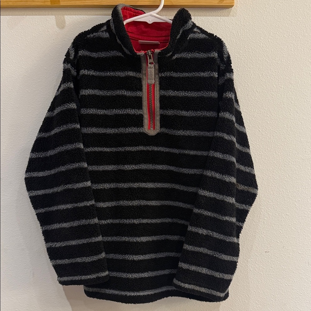 Hanna Andersson Black and Gray Striped Zip-Up Sweater